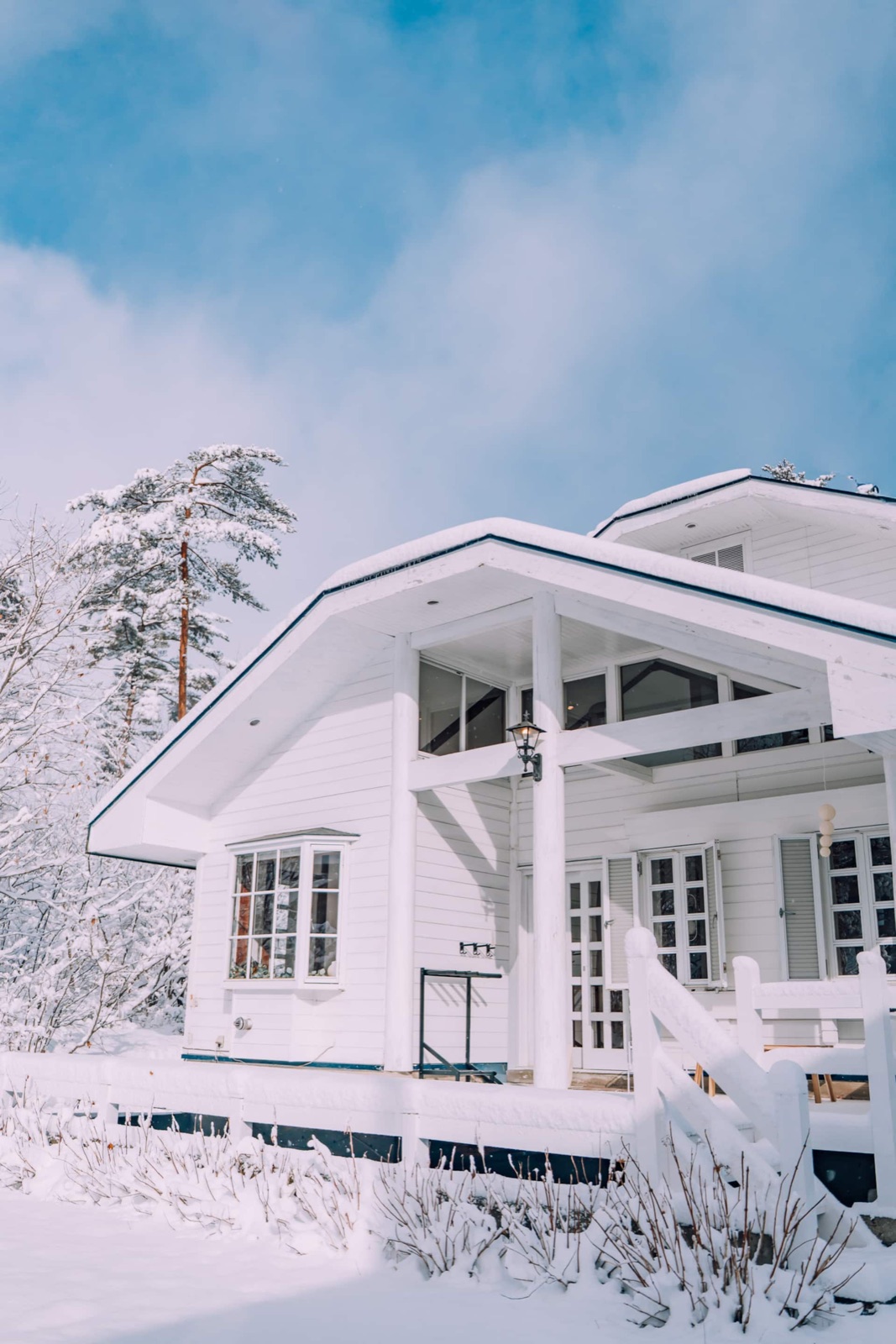Hakuba Lodge — The chalet in winter — snow-covered exterior