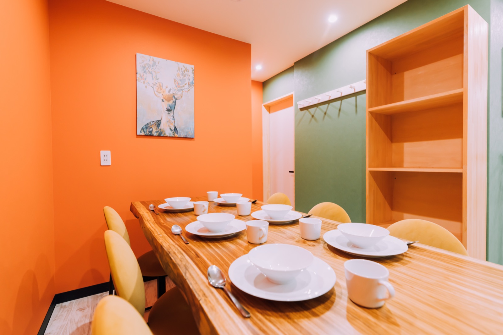Yuzawa Onsen Lodge — House A dining room — table for the whole group